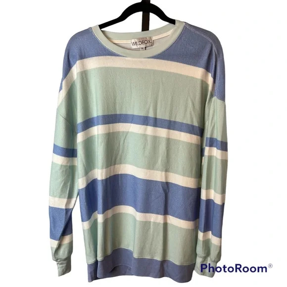 Wildfox Pool Stripes Roadtrip Long Sleeve Sweatshirt, size Medium - Picture 1 of 7